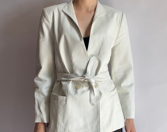 White leather blazer/ leather jacket/ vintage/ small size