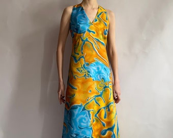 Vintage silk dress Fabiani/ 1970s dress/ silk dress/ psychedelic print/ extra small
