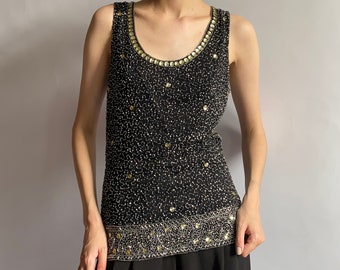 1990s beaded top/ sparkly top/ small size