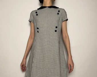 Vintage gingham mini dress in black & white/ 1960s vintage/ small size