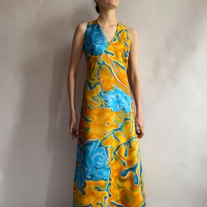 Vintage Fabiani Seiden Kleid: 1970er Jahre Psychedelischer Muster, Extra Small