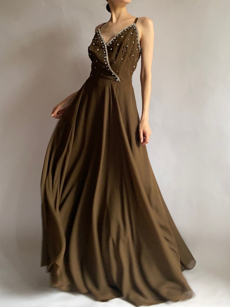 1970s vintage dress Briluna depose/ dress decorated with gems rhinestones/ medium size image 1