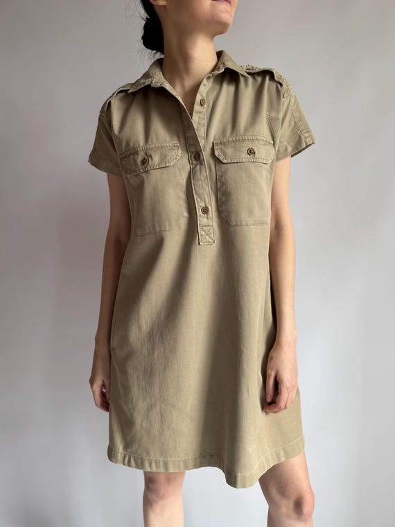 Y2K Denim & Supply Ralph Lauren khaki shirt dress / safari utility mini dress/ size S