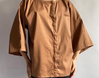 Vintage shirt blouse in light brown/ La Douce by Edith Lonanini/ 1980s/ small/ medium