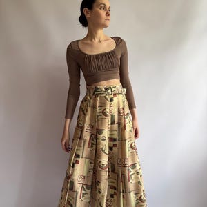 Vintage silk midi skirt by Yessica/ 1990s/ abstract tribal print/ Size EU 38 medium