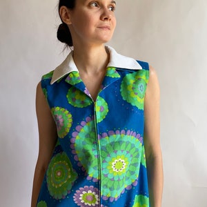 Vintage psychedelic mini dress/1960s/ 60s/ 1970s/ zip closure/ extra small image 6