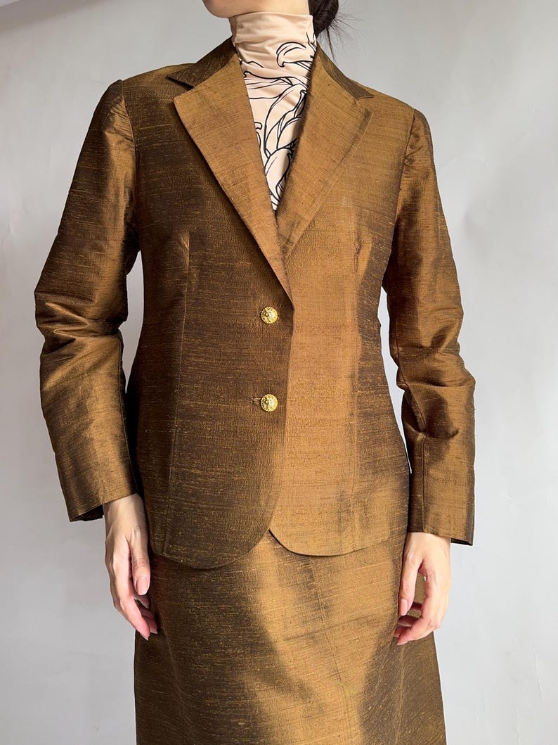 Vintage skirt suit/ silk skirt set/ 1960s/ medium size image 11