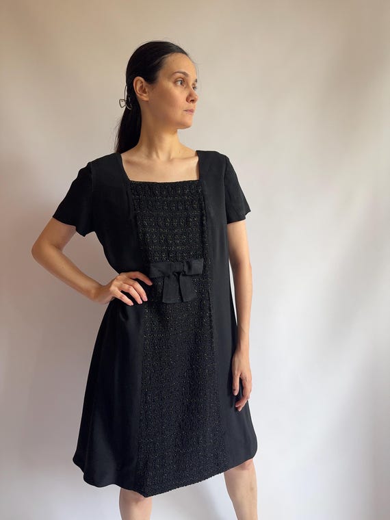 1960s Little Black Dress: Swiss Made Cocktail Dress with Sparkly Panel