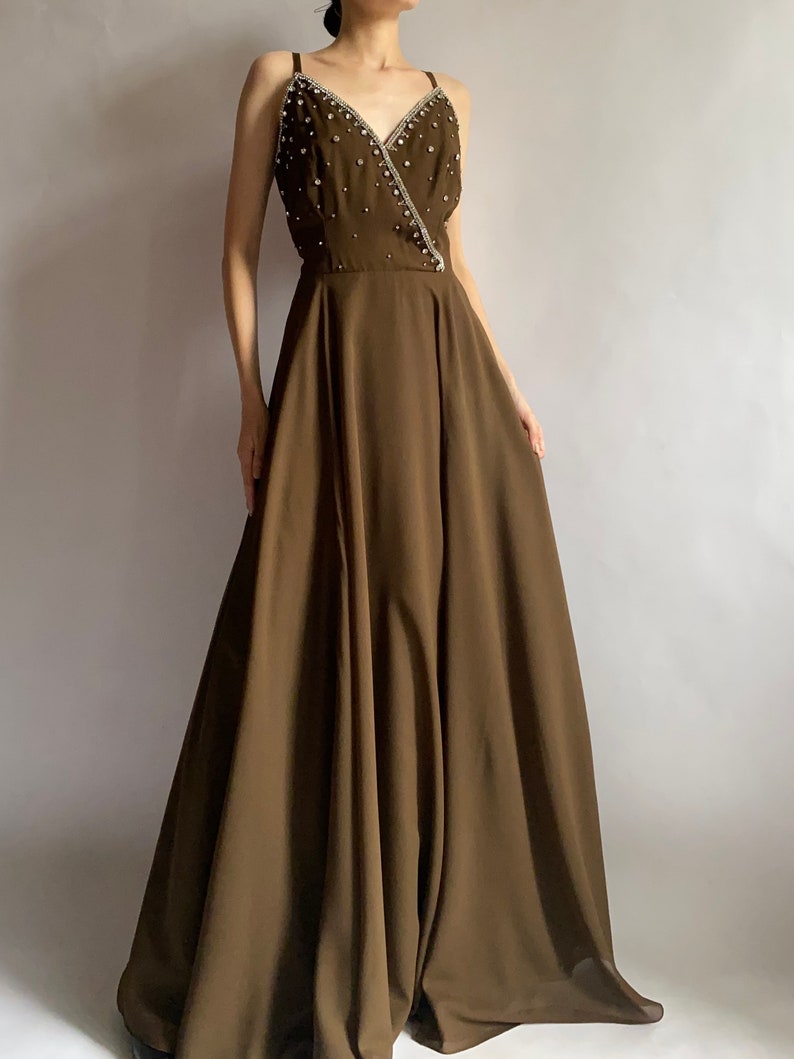 1970s vintage dress Briluna depose/ dress decorated with gems rhinestones/ medium size image 2
