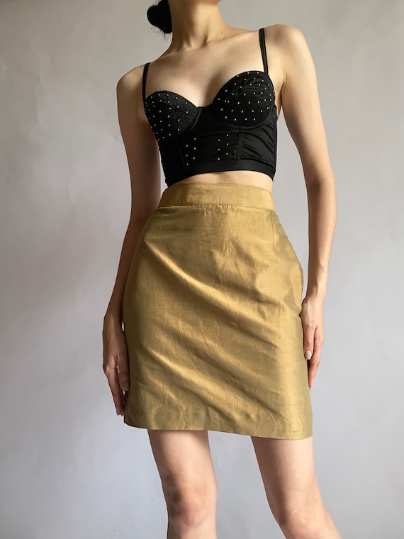 Vintage Silk Skirt Cote Sud in Gold Color 1990s Skirt 90s Vintage Silk XXS Etsy