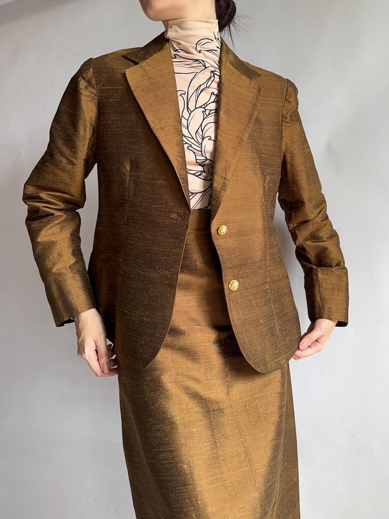 Vintage skirt suit/ silk skirt set/ 1960s/ medium size image 8