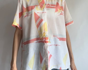 Vintage Cacharel shirt in novelty print/ 1980s/ medium size
