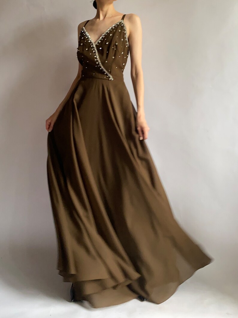 1970s vintage dress Briluna depose/ dress decorated with gems rhinestones/ medium size image 8