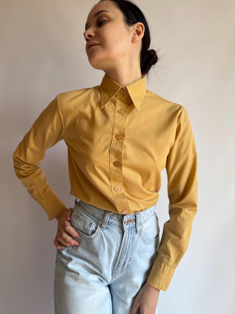 1970s Mustard Yellow Button-up Shirt/ Jean Jacques Benson Vintage ...
