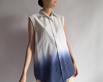 Chemise sans manches en dégradé Acne Studios/ Années 2000/ Dégradé blanc à bleu/ TP-S