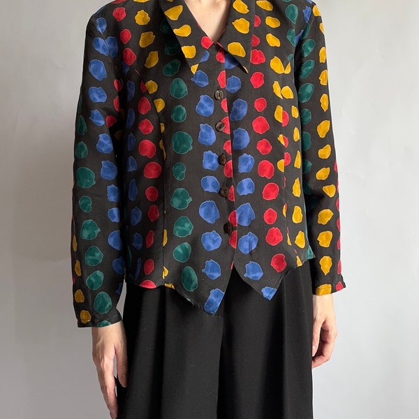 1990s blouse in bright colors/ vintage blouse/ medium size
