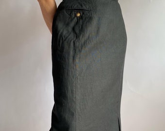 Vintage black linen pencil skirt Louis Feraud /1980s/ US12 UK16
