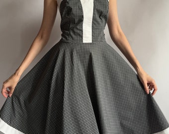 Vestido vintage a cuadros RB Roccobarocco en blanco y negro, años 2000, Y2K, talla 8 mediana de EE. UU.