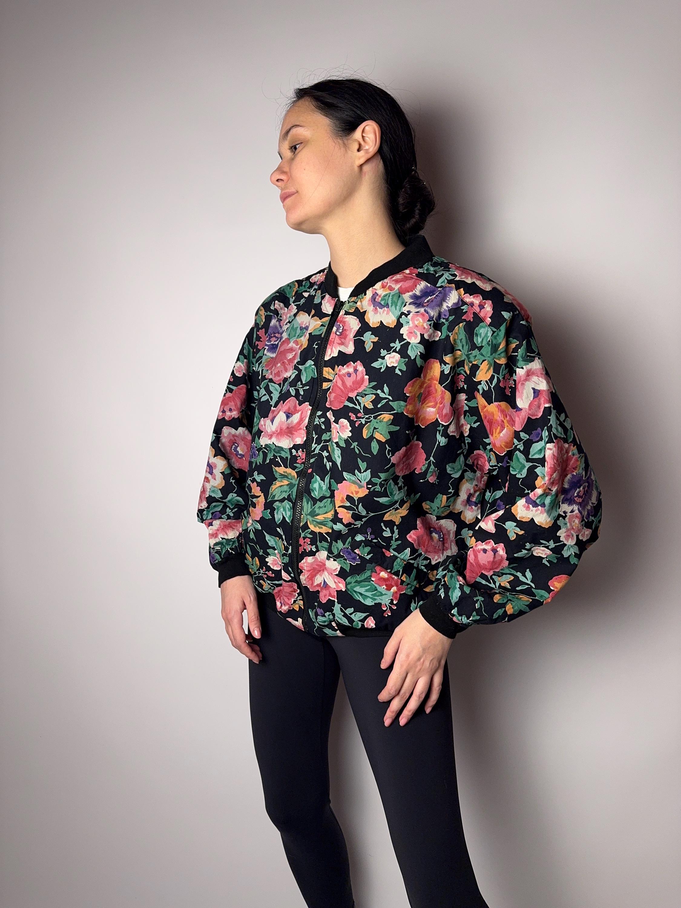 ジャケット・アウター 80s90s vintage floral fur bomber jacket Vintage 1980s Floral Bomber Jacket/ Oversized Lightweight Spring
