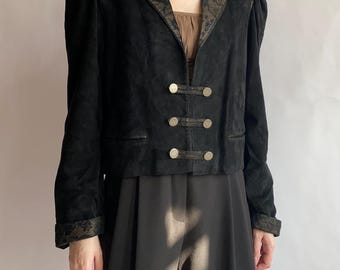 Vintage black suede leather blazer Dalexander/ 1980s/ IT44 medium size