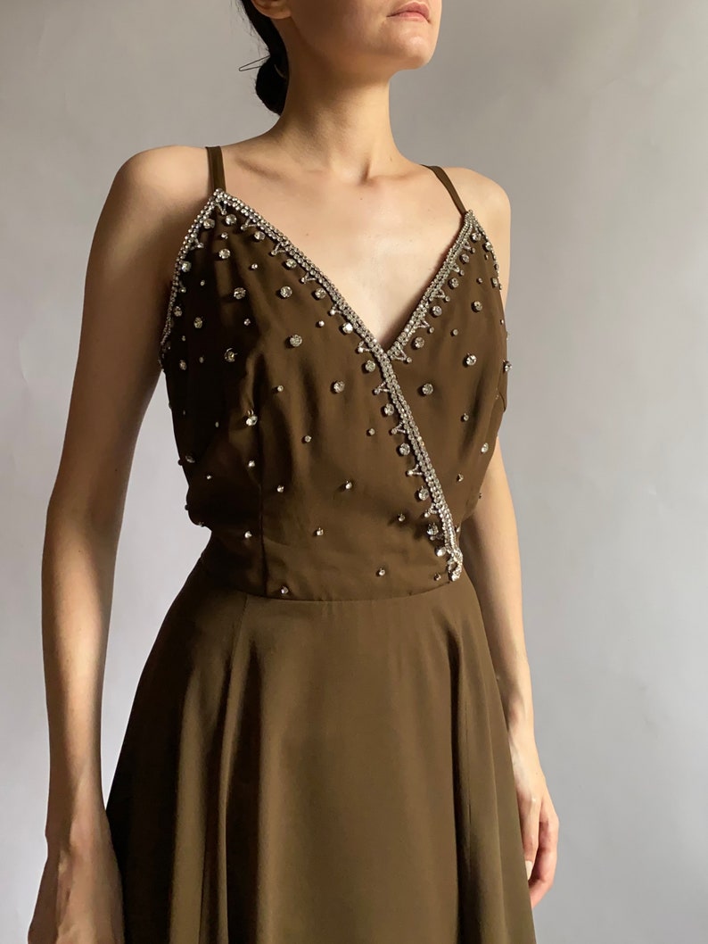 1970s vintage dress Briluna depose/ dress decorated with gems rhinestones/ medium size image 7