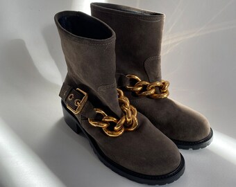 Giuseppe Zanotti leather biker boots with chains