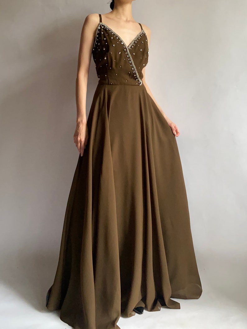 1970s vintage dress Briluna depose/ dress decorated with gems rhinestones/ medium size image 6
