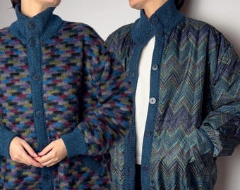 1980s Missoni Montgomery Coat, Multicolor Zigzag Pattern Vintage