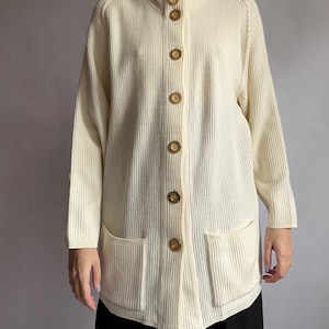Vintage cream cardigan BODE kashlaine wool/ 1990s/ ribbed knit/ medium