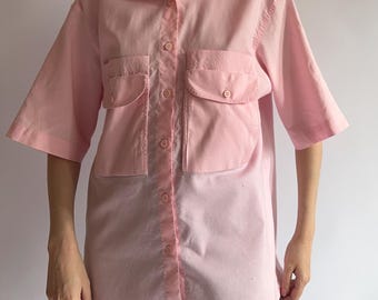Vintage pink cotton shirt by Pinot Noir/ 1980s/ short sleeve button-up/ Medium size