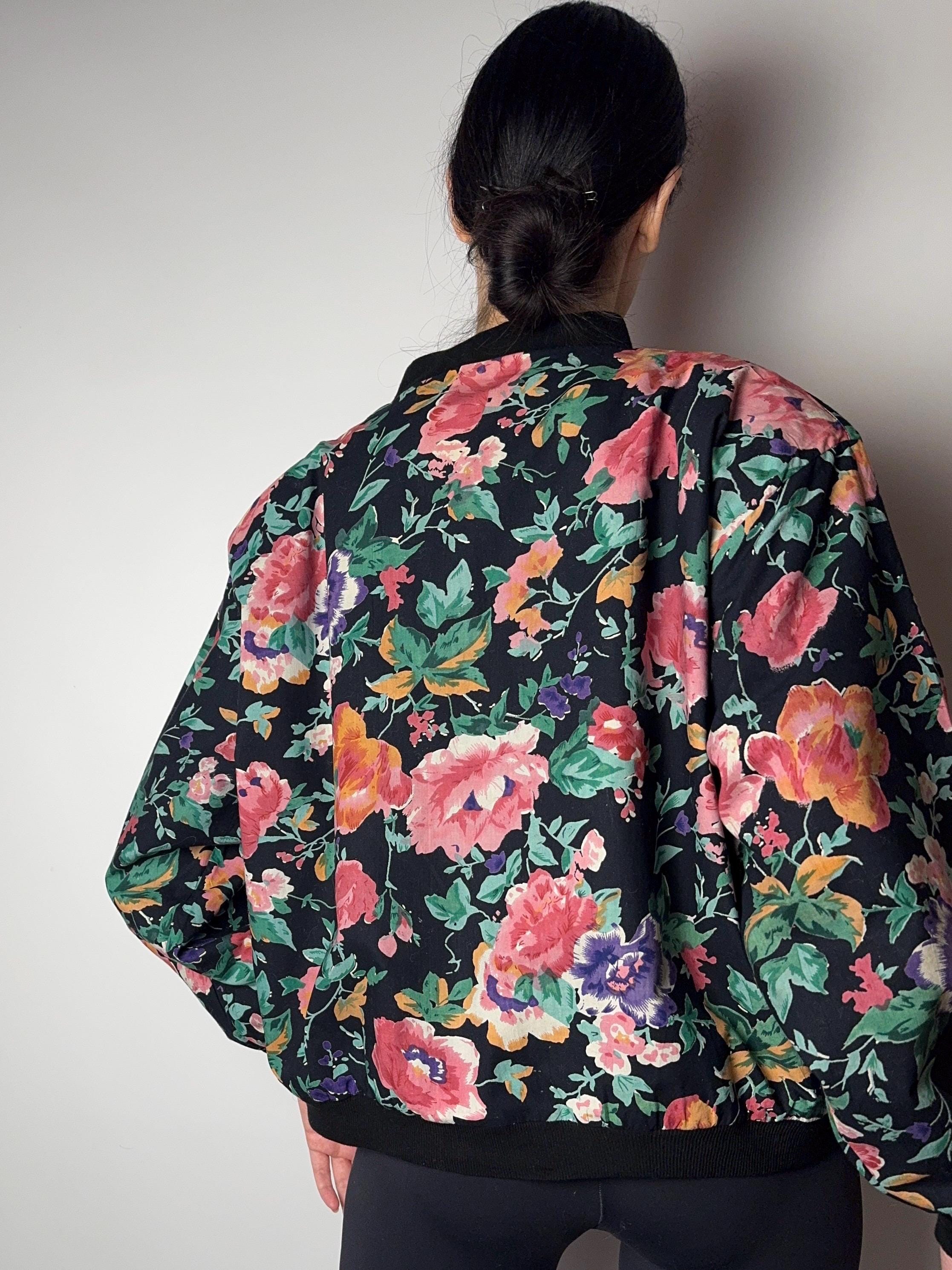 Vintage 1980s Floral Bomber Jacket/ Oversized Lightweight Spring