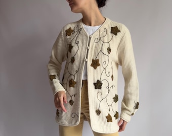 Kardigan z wełny alpaki z haftem w stylu vintage z lat 90. / Kolekcja Alpaca / rozmiar średni