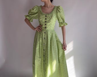 Vintage Oostenrijkse dirndljurk/groene katoenen volksjurk van Hasegg/ XS