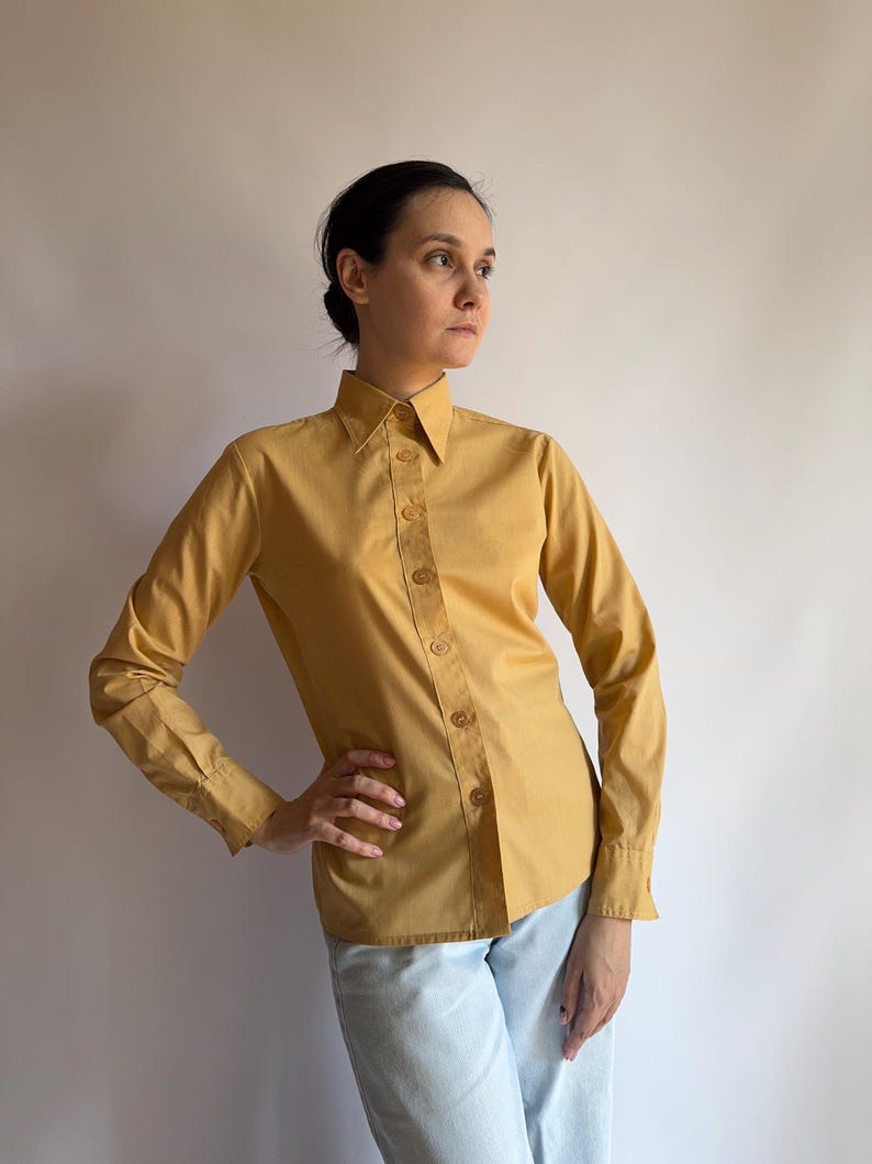 1970s Mustard Yellow Button-up Shirt/ Jean Jacques Benson Vintage ...