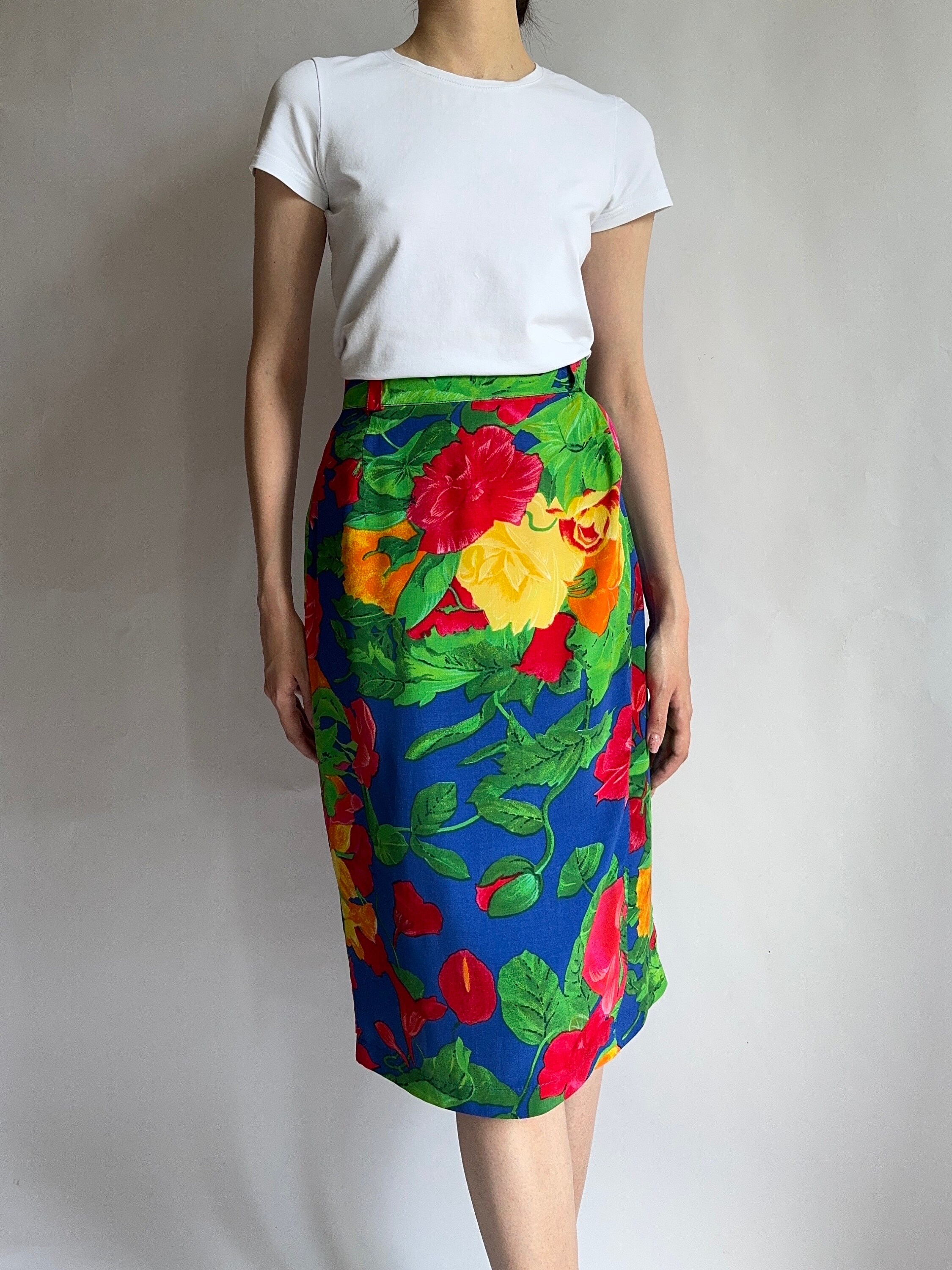 Vintage Floral Pencil Skirt Bianca/ 1990s/ Medium Size - Etsy Israel