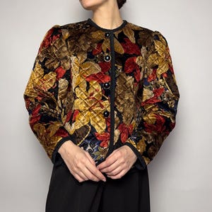 Vintage quilted velvet blazer in floral print/ 1999s/ medium size