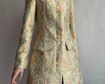 Long brocade blazer/ Y2K style/ shiny gold lame/ small size