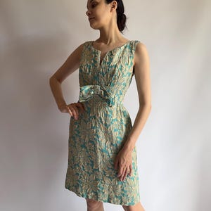 Vintage brocade cocktail dress by Carol Craig/ 1950s/  Bow waist/ mid-century party dress/ extra small