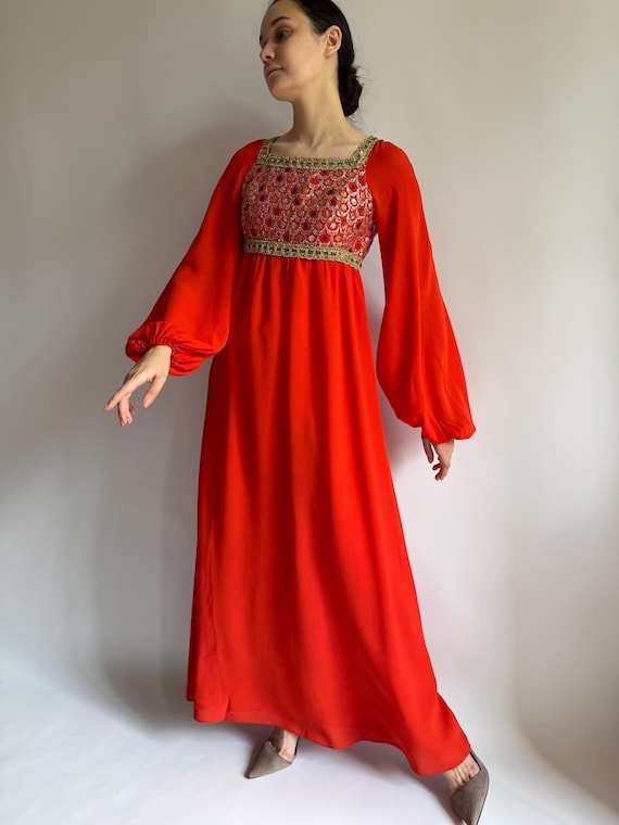 formal empire waist maxi dress Buy Late 1960s Red Dress/ Vintage Evening Gown/ Mod Bohemian Dress/ XS Size Online in India product_womenslinensidetiedress