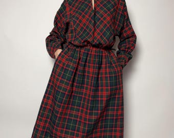Vintage plaid dress/ 1980s/ small size