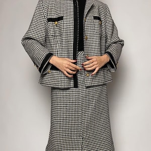 Vintage Houndstooth Lambswool Skirt Suit: 1990s Alexander de Luxe