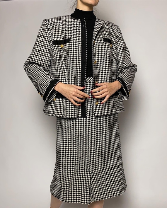 Vintage Houndstooth Lambswool Skirt Suit: 1990s Alexander De