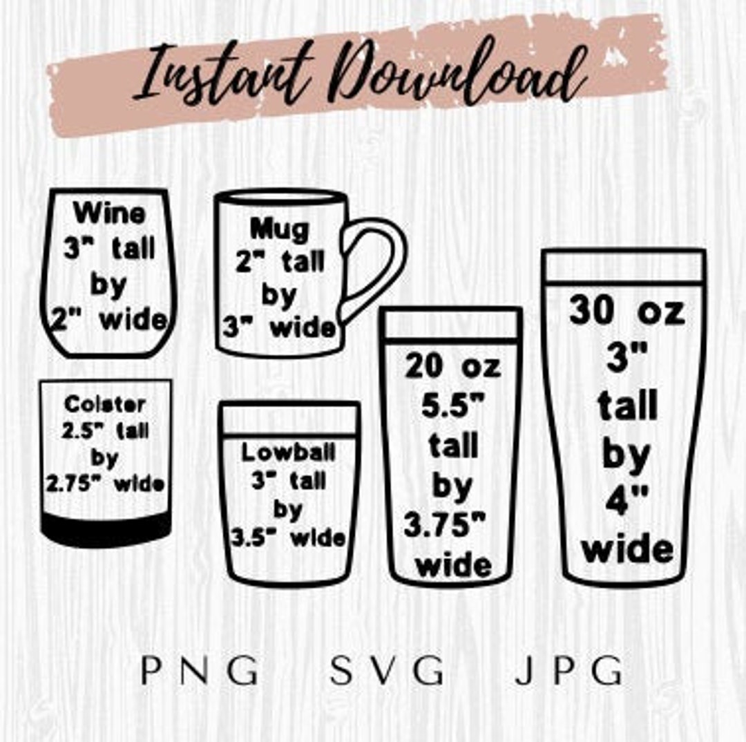 Cricut Cheat Sheet, Cricut Size Guide, Cup Decal Size Guide, Wine Glass Size  Guide, Cricut Decal Cut File, Coffee Mug Guide, Cricut 