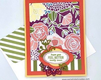 Get Well card or Faith based handmade greeting card, Die cuts, Stampin'Up , floral card, Foil look
