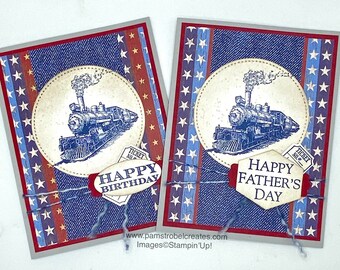 Happy Father's Day or Happy Birthday cards,Locomotive, Vintage Train handmade card, Stampin Up, Masculine cards, Americana