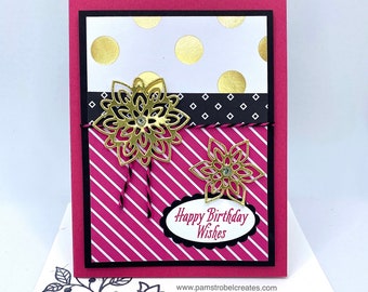 Birthday card, Pink& Black w/Gold Foil die cuts, , Gold Foil Accents, Elegant Birthday card, Stampin Up, Handmade