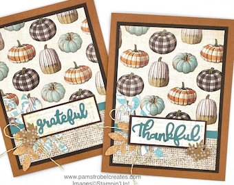 Playful Trendy Pumpkins embrace Autumn with this Grateful-Thankful handmade greeting card, Stampin'Up ,Plaid PUMPKINS,Fall card, Fall Leaves