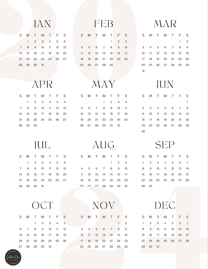 2024 Calendar Ataglance PDF Download Etsy