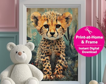 Leopard Safari Animal, Nursery Print, Bedroom Nursery Decor, Animal Artwork, Forest Theme Art, Digital Print, Arte | "Patchwork Leopard"
