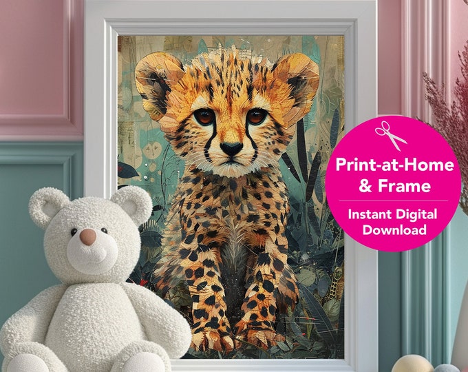 Leopard Safari Animal, Nursery Print, Bedroom Nursery Decor, Animal Artwork, Forest Theme Art, Digital Print, Arte | "Patchwork Leopard"